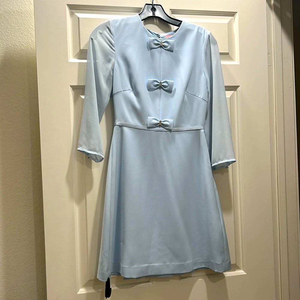 NWT Ted Baker Baby Blue long sleeve Bow Dress 0